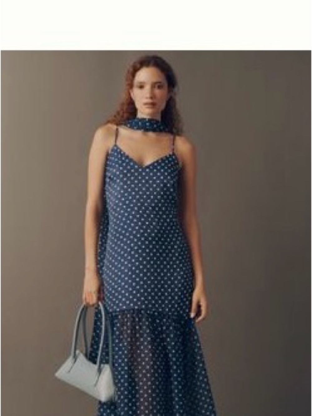 Anthropologie Mauve Polka Dot Dress with scarf size Medium